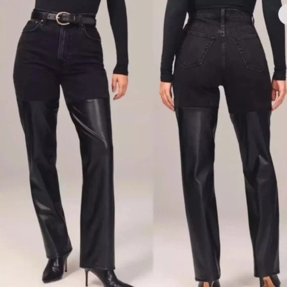 Abercrombie & Fitch ⭐️NWT 90's Hi Rise Straight Faux Leather Panels Curvy Love